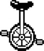 Título: Gravura simples de um monociclo em pixel art preto e branco, com fundo transparente - Descrição: Gravura simples de um monociclo em pixel art preto e branco, com fundo transparente. Ilustração conceitual, não fotografia histórica.