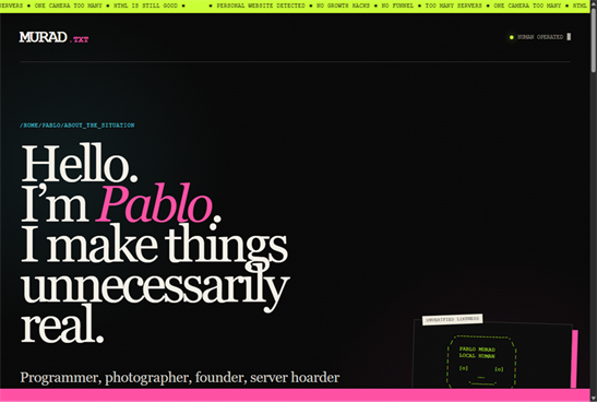Título: Bimbooo Personal Hero - Descrição: An example of a personal site published on Bimbooo, with its own HTML and visual identity.
