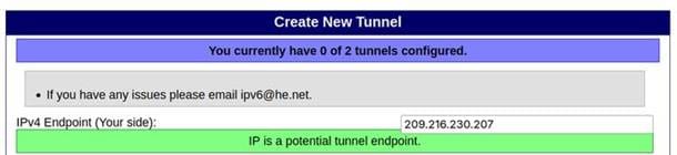 Exemplo do campo de endpoint IPv4 aceito pelo formulário. Use somente um endereço sob seu controle.