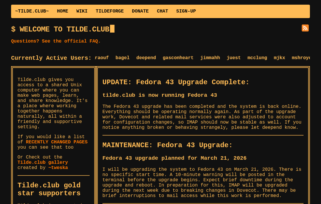 The tilde.club home page